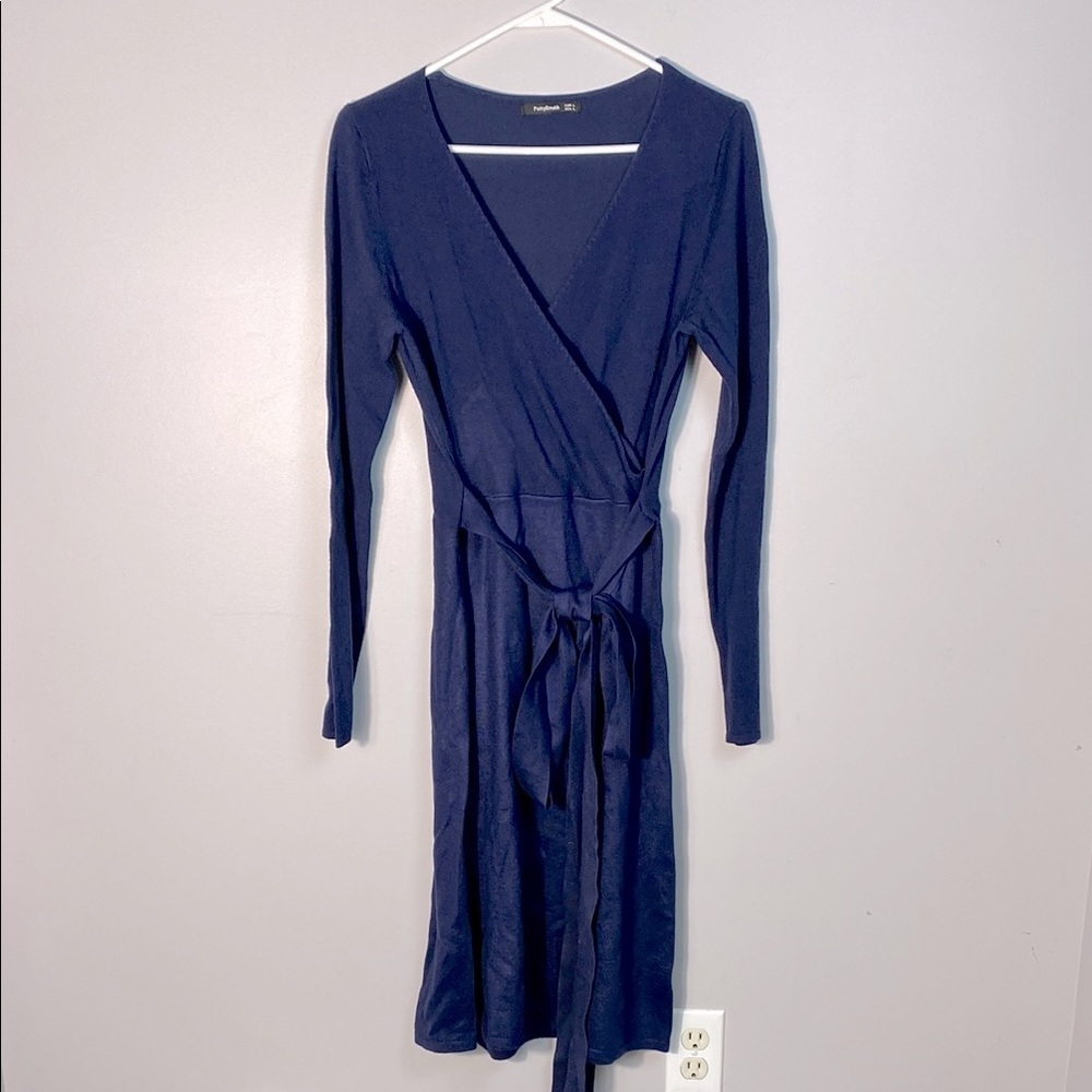 Patty Boutik Elegant Navy Faux Wrap Dress Long sleeve size large